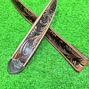 vintage TONY LAMA buckle belt TOOLED cowhide leather 38 WESTERN floral NWOT NEW
